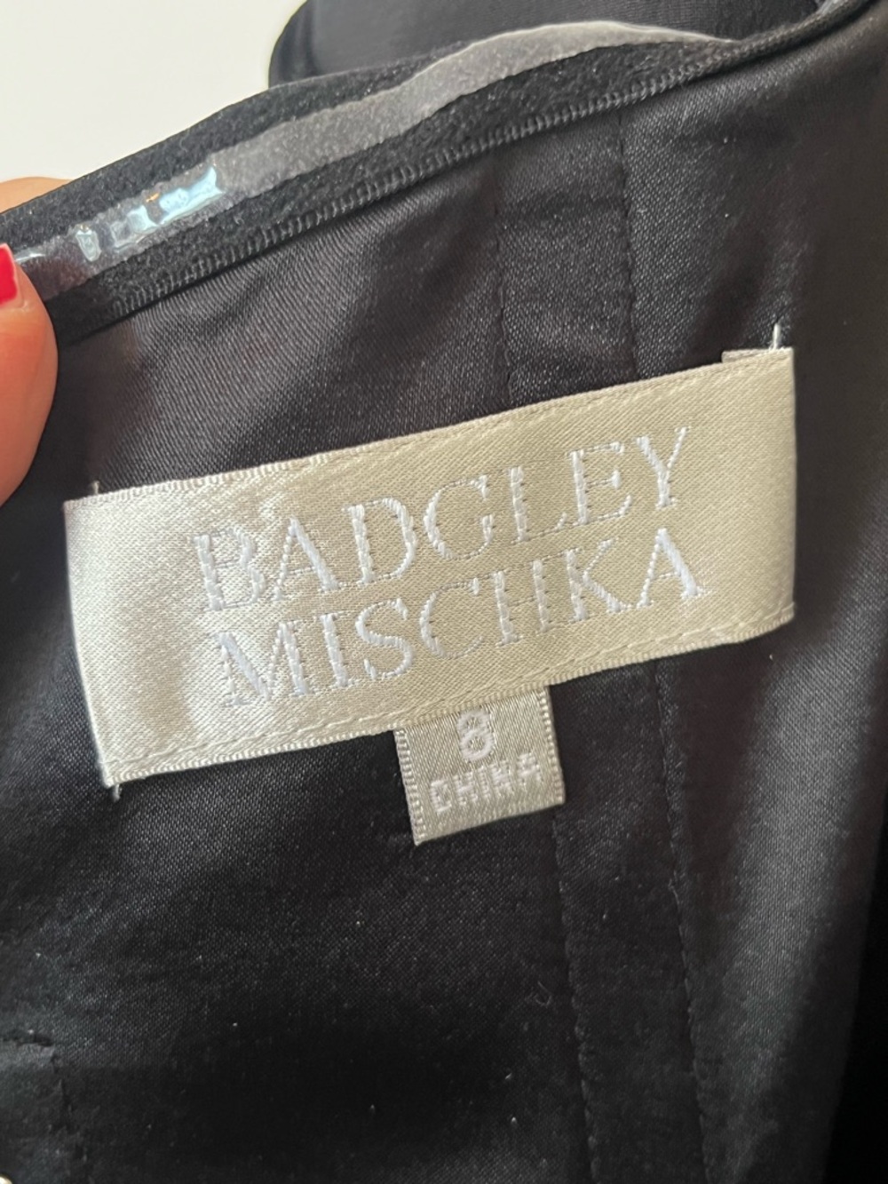 Badgley Mischka Strapless Black Chiffon Gown Train Size 8 Formal Evening Dress - Picture 15 of 17